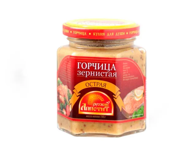 Горчица Зернистая острая, 190 гр. Русский Аппетит